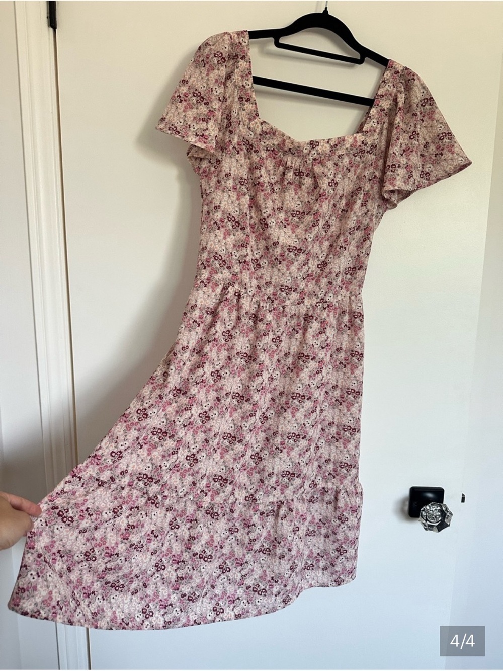Floral Square-Neck Midi Dress in Pink